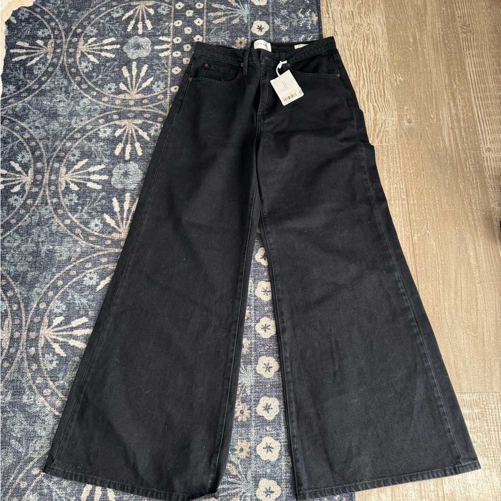 Frame Denim Black Flare Wide-Leg Jeans